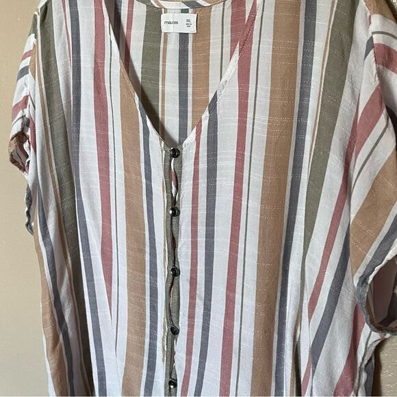 Maurices Multi Striped Button Front V Neck Short Sleeve Blouse XXL - Picture 4 of 10